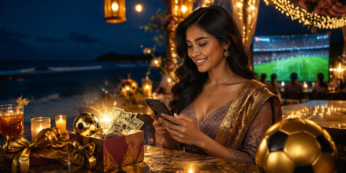 Aplikasi casino di pantai dengan tampilan layar penuh dan suasana tropis