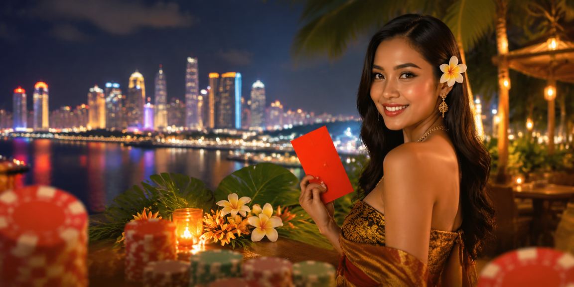 Amplop merah bonus di pasar malam Vietnam dengan suasana festival