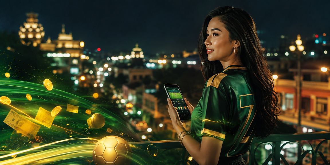 Model Vietnam menerima bonus cashback dengan senyum di depan layar permainan