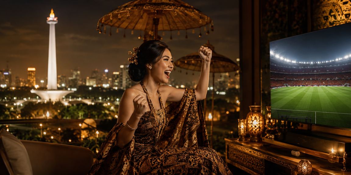 Model Indonesia dengan layar permainan casino dan ekspresi percaya diri