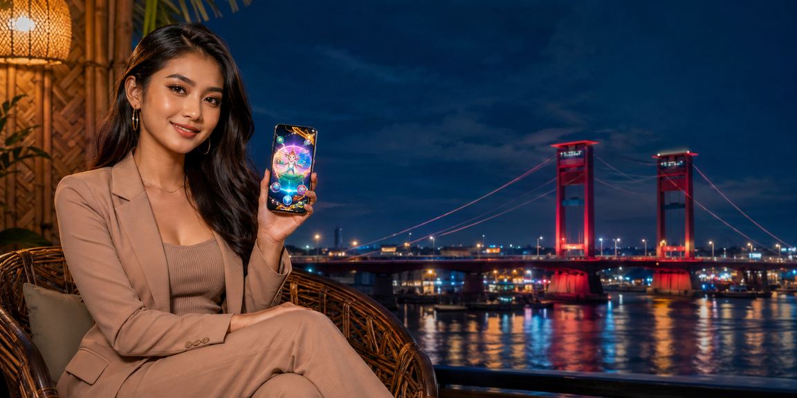 Model menggunakan ponsel untuk mengakses platform casino mobile