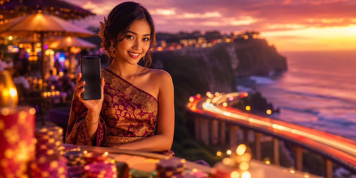 Pengguna mengakses casino mobile di pasar malam dengan lampu warna-warni