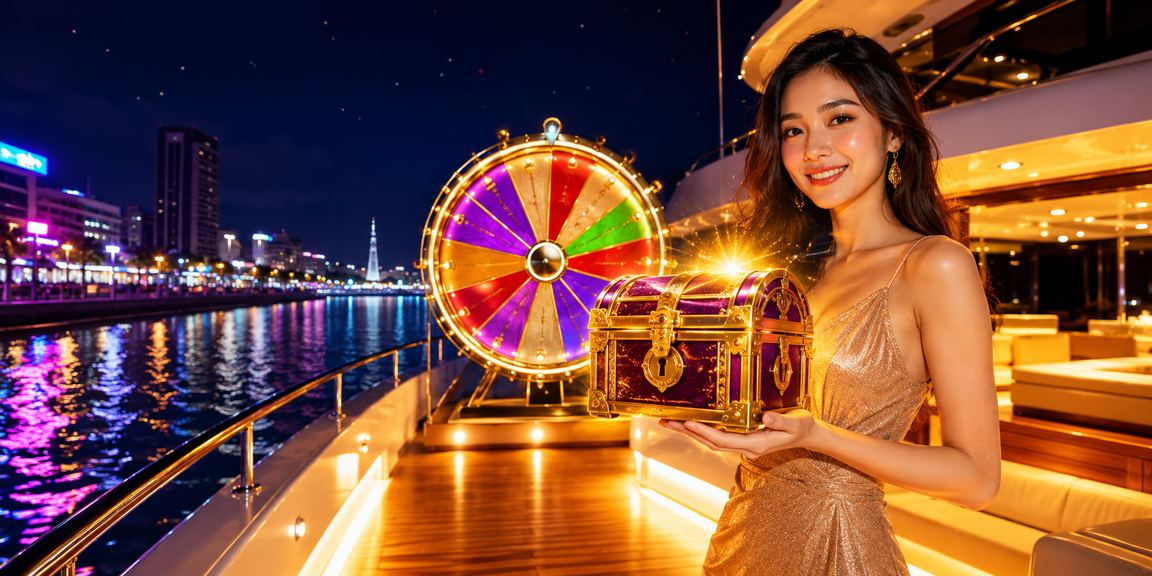 Meja roulette dengan lampu neon warna-warni dan suasana casino malam hari